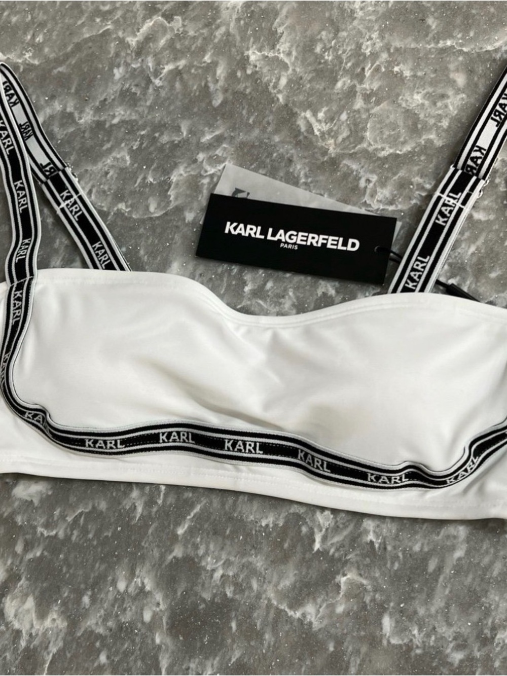 NWT Karl Lagerfeld Black/White Bathing Suit Top Size Small